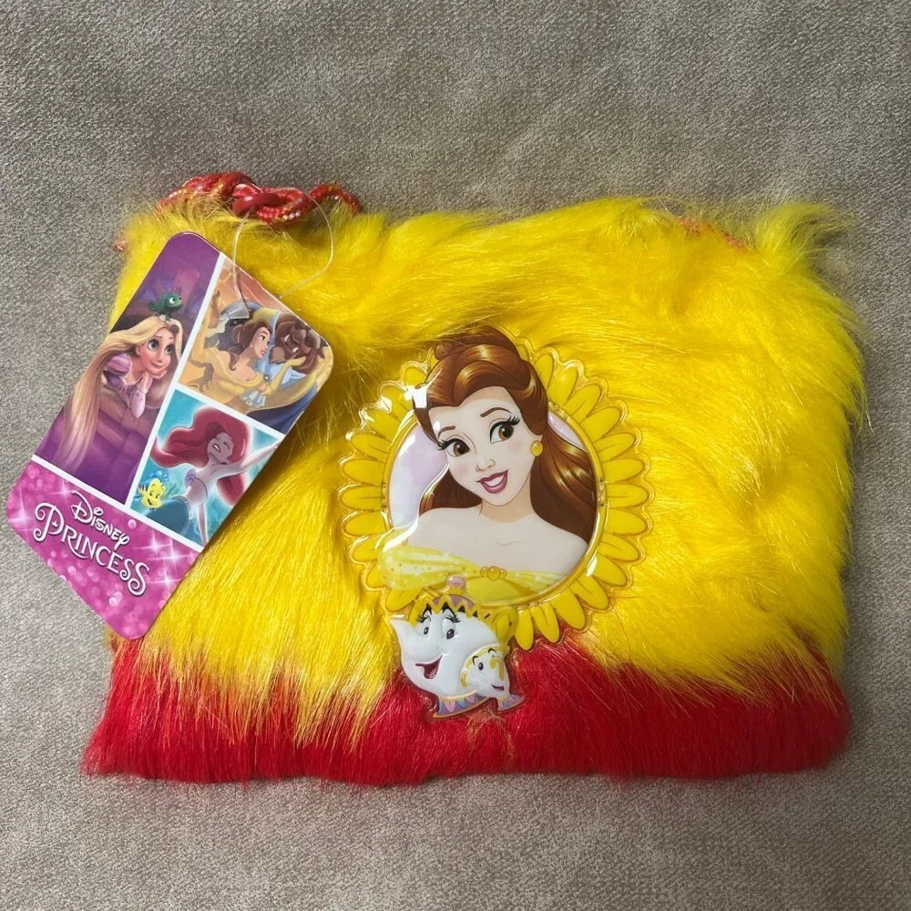 DISNEY PRINCESS BELLE GIRLS FAUX FUR CROSSBODY ZIP PURSE